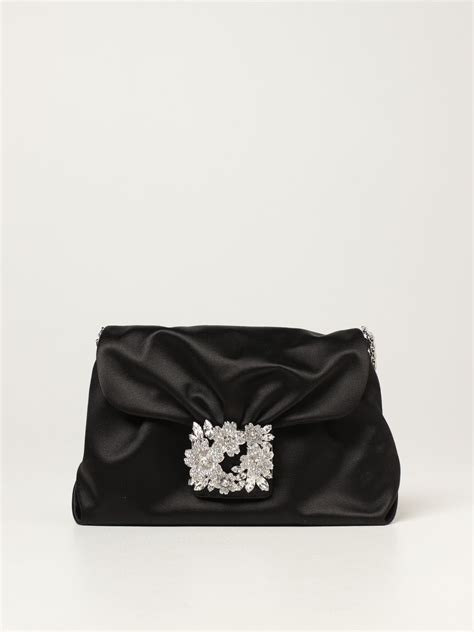 Borsa in raso con cristalli in Nero 